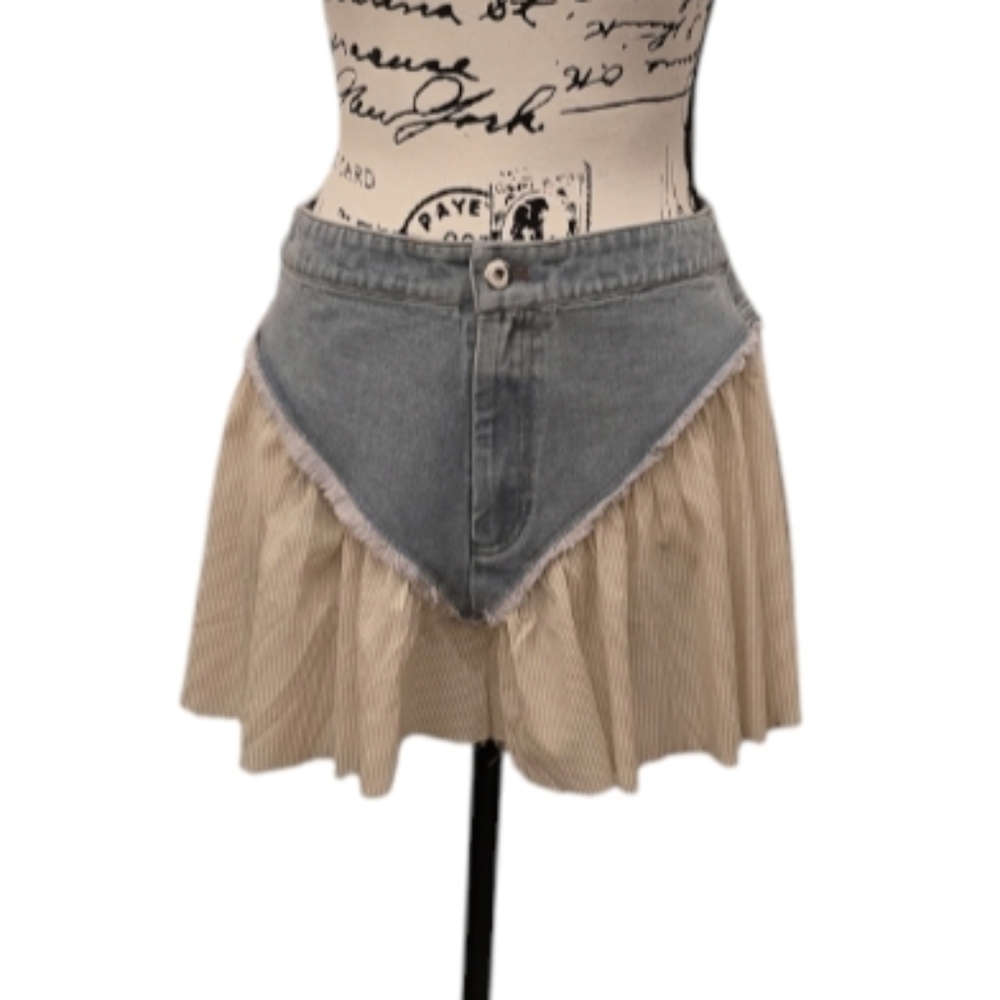 Denim and Striped Skirt